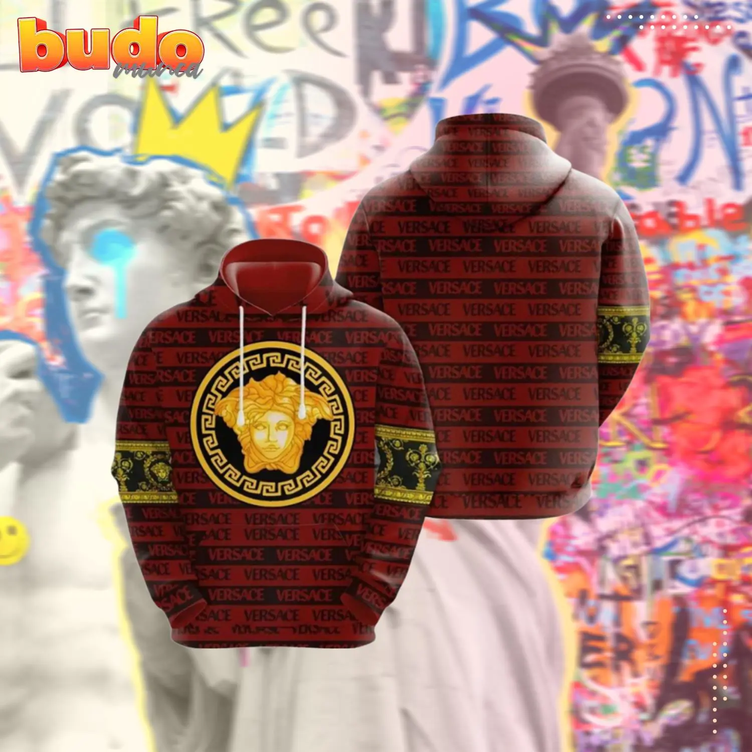 Gianni versace red gold unisex hoodie for men women luxury brand clothing clothes outfit - hot new